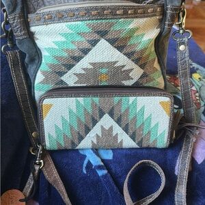 Myra Bag Aztec Pattern Crossbody in Brown and Green